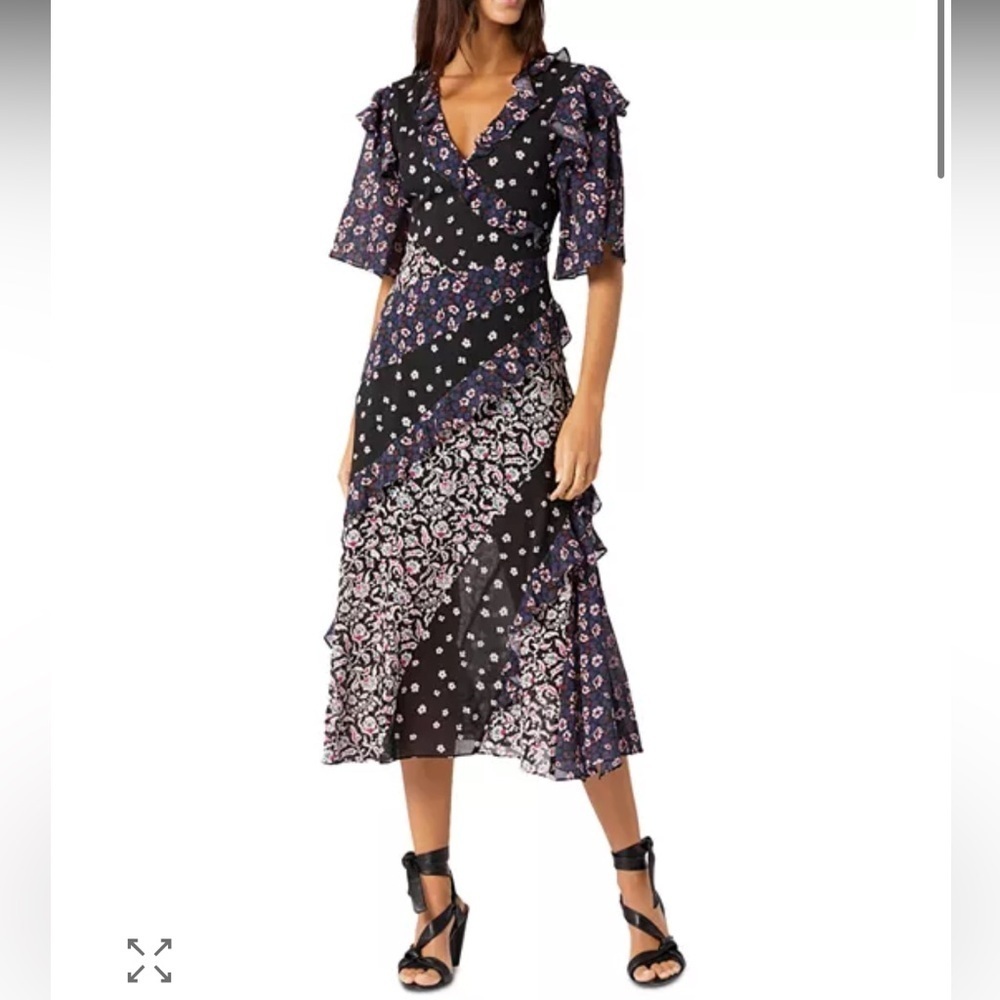 NWT Joie Ambroise floral ruffle panel Cotton midi Dress. Size 6. Retail $398.